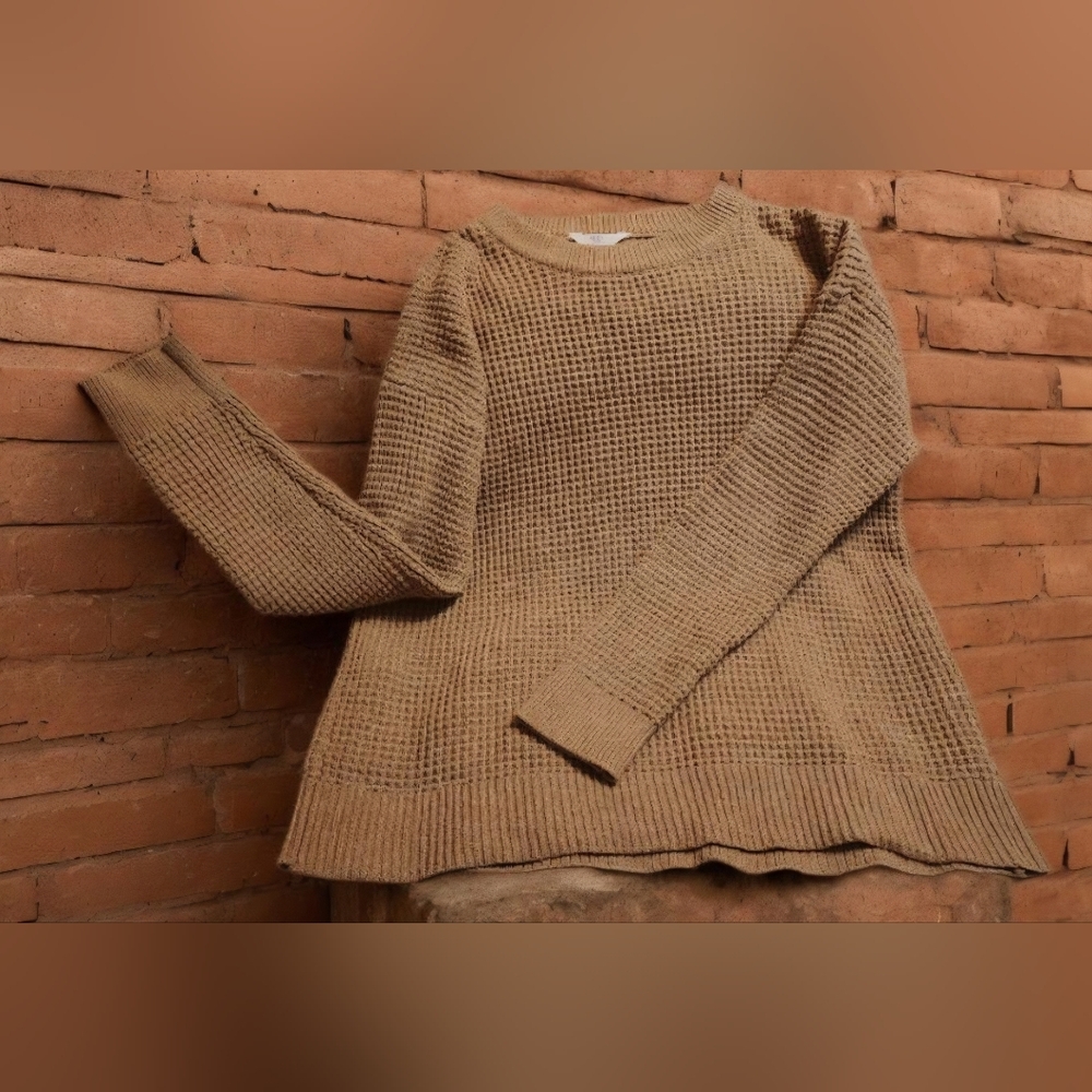 Time and Tru Tan Waffle Knit Sweater